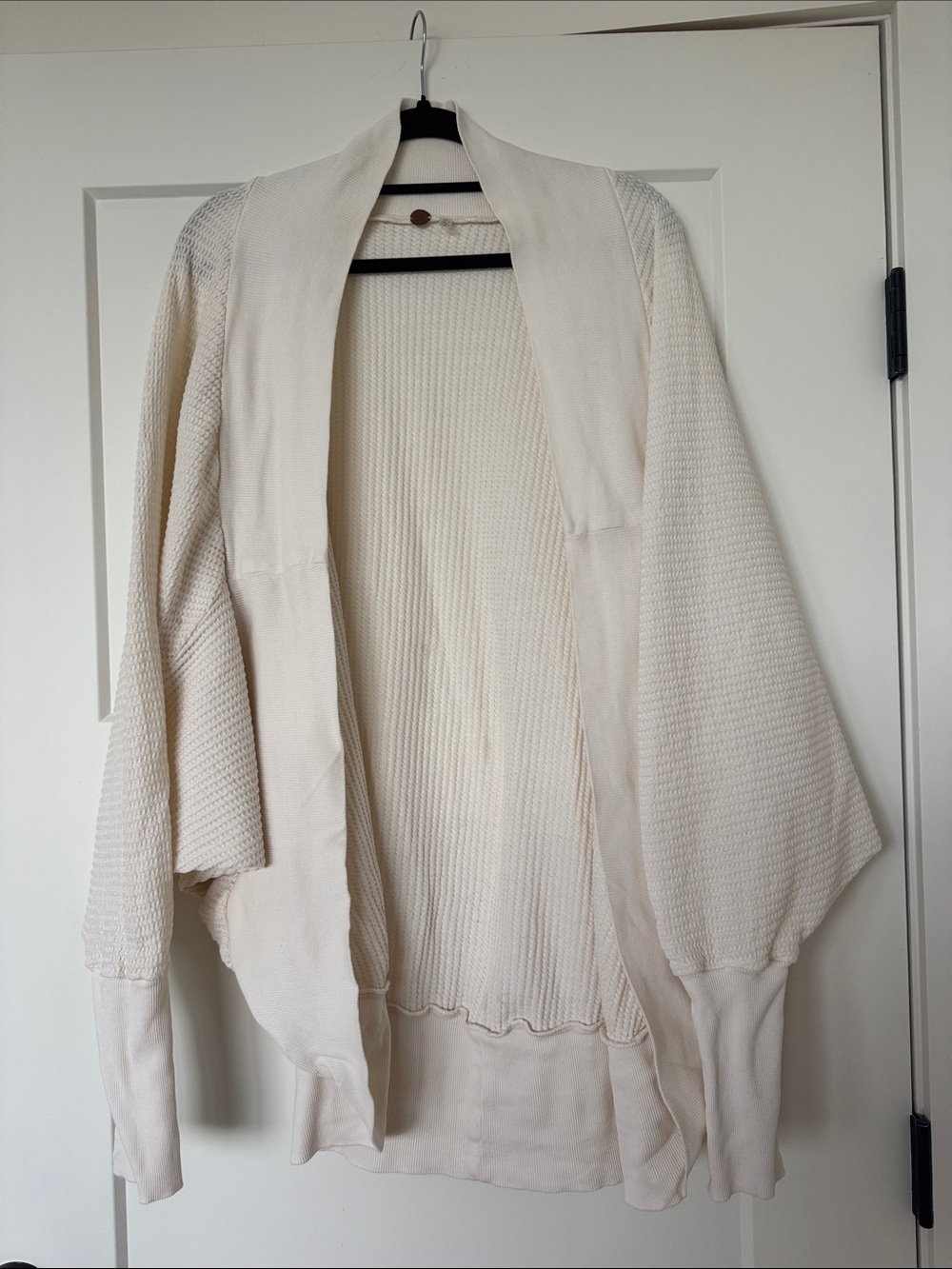 Free People Cream Open-Front Waffle Cardigan
